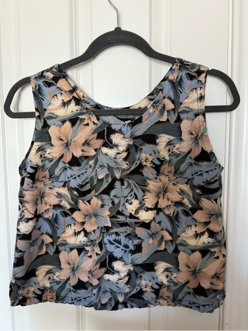 tropical pastel hibiscus flower print muscle tank rayon crop top